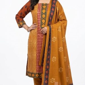 Mustard Yellow Block-Print Style Three-Piece Suit